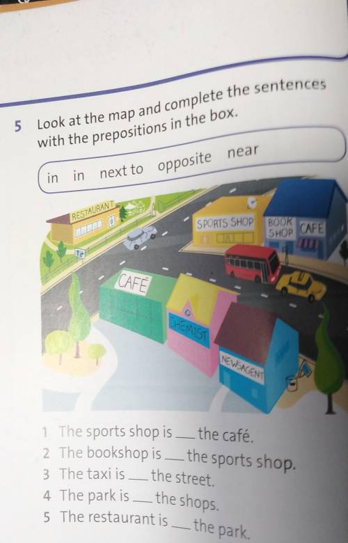 Look at the map and complete the sentences with the prepostions in the box​