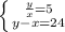 \left \{ {{\frac{y}{x} =5} \atop {y-x=24}} \right.