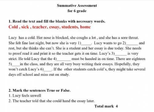 Task 2 Mark sentences True or False. 1. Lucy feels unwell. True False 2. The teacher told that she c