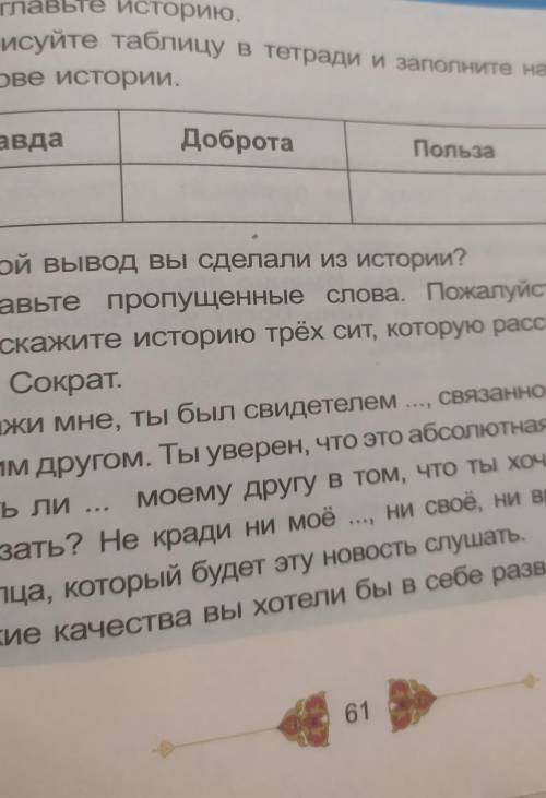 воспитание четвёртый класс страница 61 нарисовать таблицу в тетради заполнено одной истории правда д