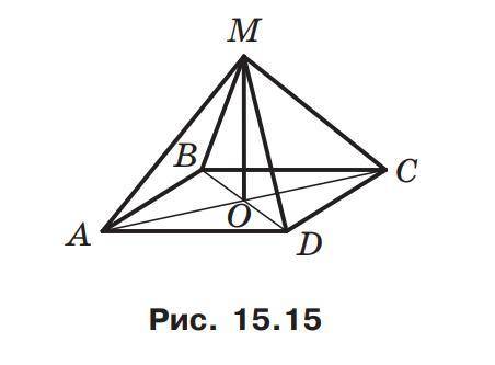 Діагоналі паралелограма ABCD перетинаються в точці O, точка M не належить площині ABC (рис. 15.15).