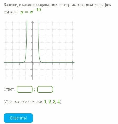 Запиши, в каких координатных четвертях расположен график функции y=x-¹⁰ ответ: ;(Для ответа использу