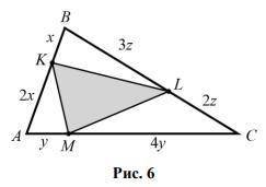 Площадь треугольника ABC равна S. Найти площадь заштрихованной фигуры, если: a) MN- средняя линия, M
