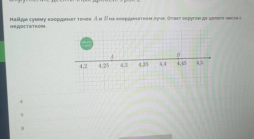Найди сумму координат точек A и B на координатном луче. ответ округли до целого числа с недостатком.
