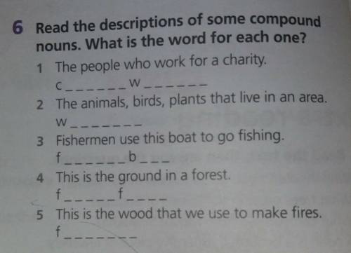 1.The people who work for a charity. CW. 2.The animals, birds, plants that live in an area. W3.Fishe