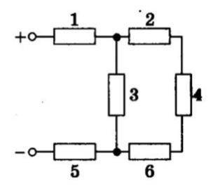 У електричному колі, схема якого зображена на рисунку, опори резисторів R1 = R3 = R5 = 70 Ом, R2 = 3