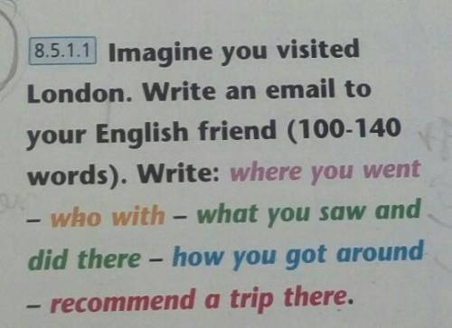 Imagine you visited London. Write an email toyour English friend (100-140words). Write: where you we