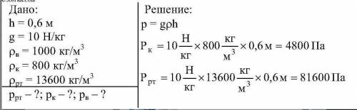 ОПРЕДЕЛИТЕ ДАВЛЕНИЕ НА ГЛУБИНЕ 0,6 м в керосине