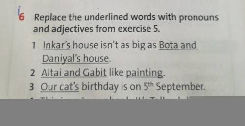 Ex6. Replace the underlined words with pronounsand adjectives from exercise 5.1 Inkar's house isn't