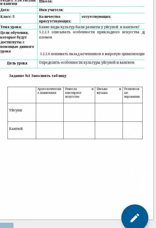 История казахстана Задание №1 Заполнить таблицу Археологические памятникиРемесла и ювелирное искусст