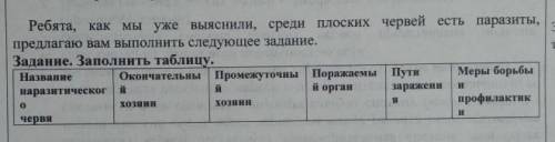 Заполните таблицу про : Печёночный сосальщик и бычий цепень ЭТО