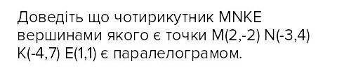 Доведіть, що чотирикутник MNKP з вершинами в точках M(-3;2;-4),N(-1;6;6),K(6;7;8),P(4;3;-2) є парале