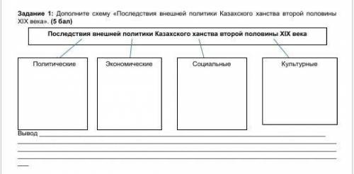 Задание 1: Дополните схему «Последствия внешней политики Казахского ханства второй половины XIX века