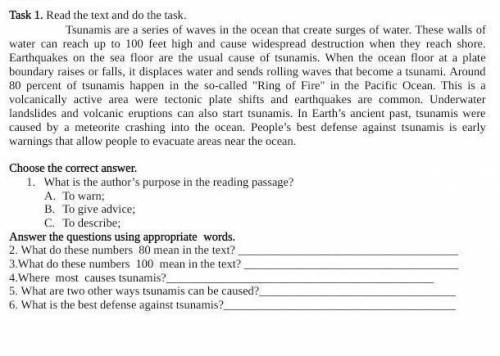 Choose the correct answer 1)What is the author's purpose in the reading passage ?2)What do these num