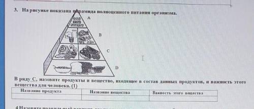 Рисунке показана пирамида полноценного питания организма. ряду С, назовите продукты и вещество, вход