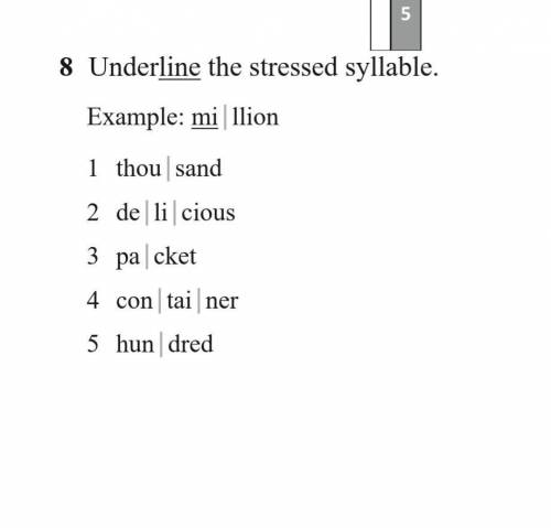 Underline the stressed syllable.Example: mi|llion​