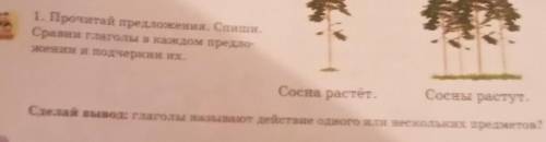 1. Прочитай предложения. Спиши. Сравни глаголы в каждом предло-жении и подчеркни их.Сосна растёт.Сос