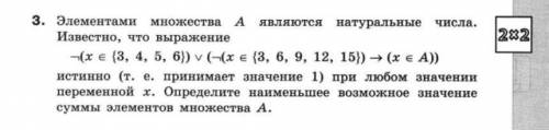 Элементами множества A являются натуральные числа . известно что выражение : истинно ( то есть прин