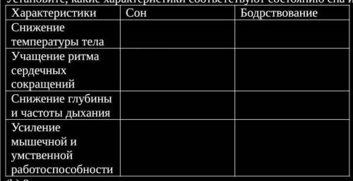 Установите какие характеристики соответствуют состоянию сна и бодрствования