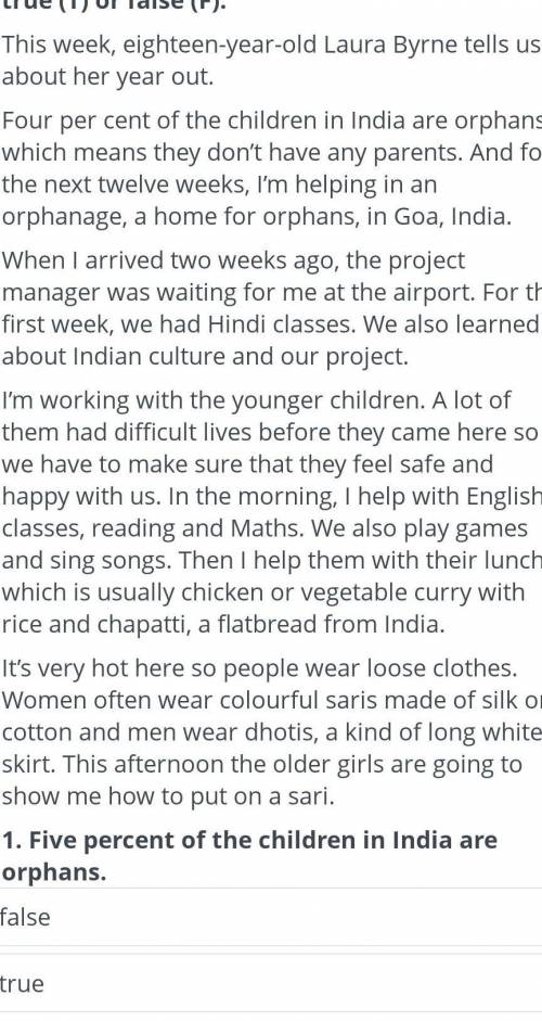 Task-1 Read the text Twele weeks in the life of a volunteer in Goa and mark the sentences. ​