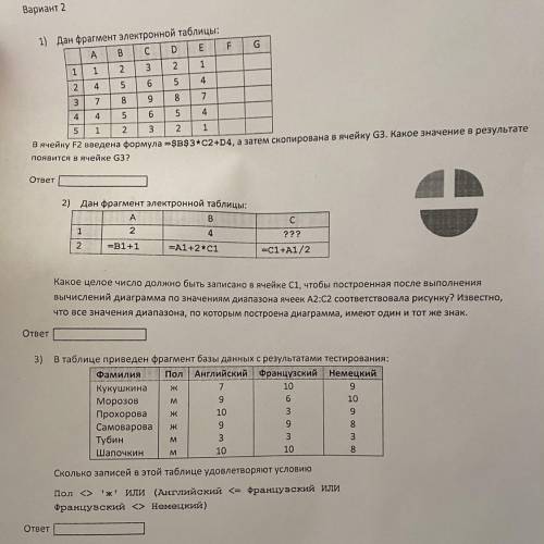 Дан фрагмент электронной таблицы надо решить