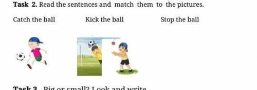 Task 2. Read the sentences and match them to the pictures. Catch the ballKick the ballStop the ballf