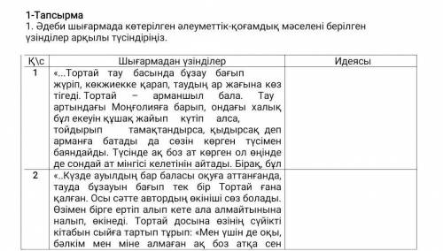 1-Тапсырма 1. Әдеби шығармада көтерілген әлеуметтік-қоғамдық мәселені берілген үзінділер арқылы түсі