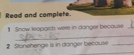 31 Read and complete. 1 Snow leopards were in danger because...2 Stonehenge is in danger because...1