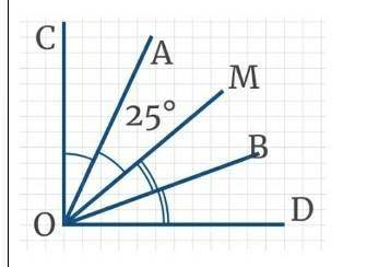  Прямые СО и ОD взаимно перпендикулярны, найдите ∠МОВ, если ∠МОА = ∠СОА = 25°, ∠ВОD= ∠МОВ. ​