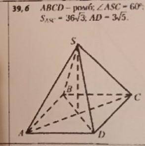 Найдите объем пирамилы.ABCD ромб,угол ASC=60,S(asc)=36корней из 3,AD=3корня из 5​