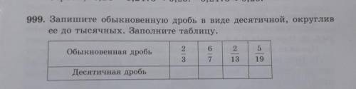 99. Запишите обыкновенную дробь в виде десятичной, округлив ее до тысячных. Заполните таблицу.2625Об