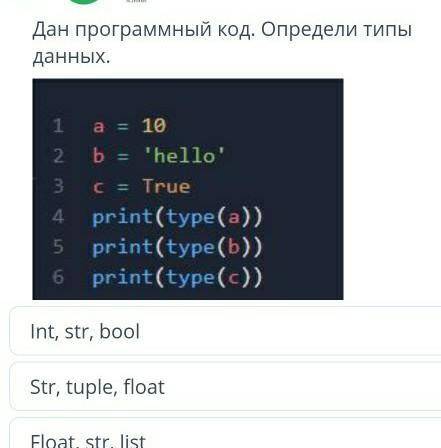 Дан программный код определите тип данных A равно 10 B равно 100 л C равно 3 четвёртое Print Type​