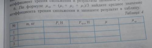 По формуле Mcp=(M1+M2+M3)/3 найдите среднее значение коэффициента трения скольжения и запишите резул