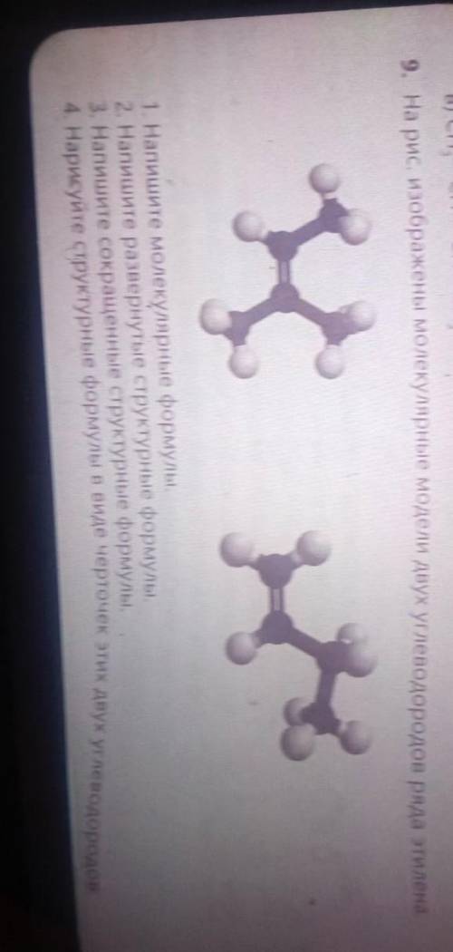 9. На рис. изображены молекулярные модели двух углеводородов ряда этилена, 1. Напишите молекулярные