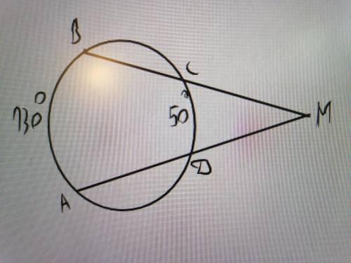 Кучу даю. Дуга AB =130градусов Дуга CD =50 градусов Найти уг. AMB-? С пояснениями и ходом решения .