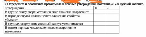 3. Определите и обозначьте правильные и ложные утверждения, поставив «+» в нужной колонке