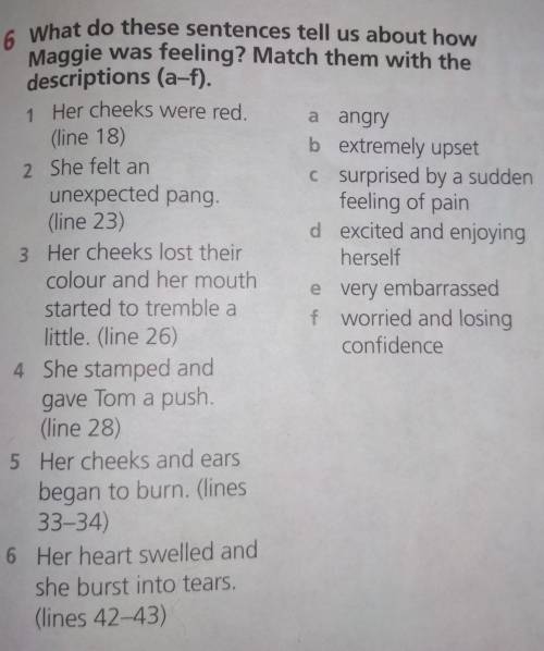 6 What do these sentences tell us about how was feeling? Matchdescriptions (a-f).1 Her cheeks were r