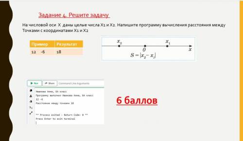 На числовой оси X даны целые числа Х1 и Х2.Напишите программу вычтсления расстояния между точками с