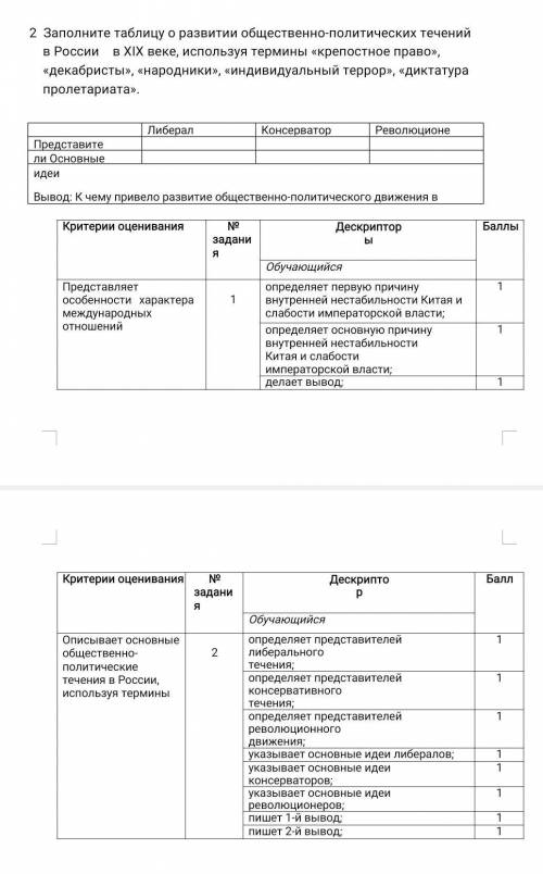 Заполните таблицу о развитии общественно-политических течений в России в XIX веке, используя термины