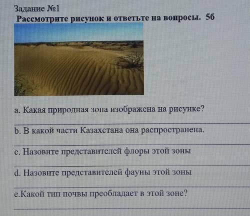 Задание No 1 Рассмотрите рисунок и отнетите на вопросы. 50а. Какая природная зона изображена на рису