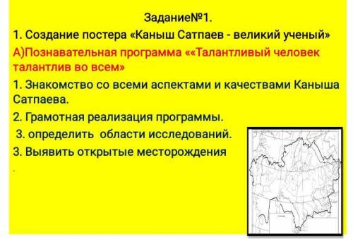 Задание№1. 1. Создание постера «Каныш Сатпаев - великий ученый» A)Познавательная программа ««Талантл