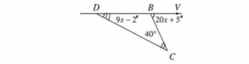 Используя теоремы о внешнем угле треугольника, определите степень внешнего угла нижнего треугольника