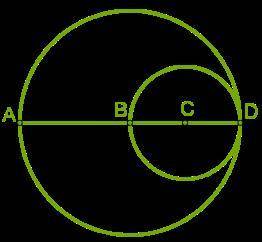 Известно, что точка B — центр большой окружности, точка C — центр меньшей окружности, а точка D — ед