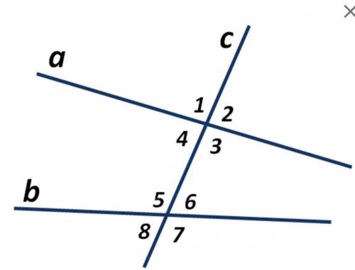 На рисунке прямые a и b пересечены прямой с. Выберите пары углов, которые являются внутренними однос