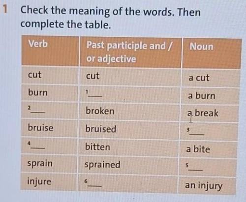 1. Check the meaning of the words. Then complete the table.VerbNounPast participle and /or adjective