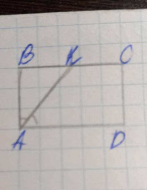 (разумный ответ) Дано ABCD-прямоугольник, AK биссектрисы Доказать: Треугольник ABK-равны​