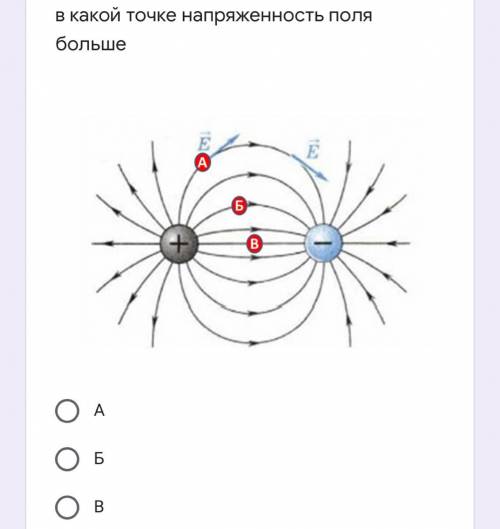 В какой точке напряжённость поля больше ???