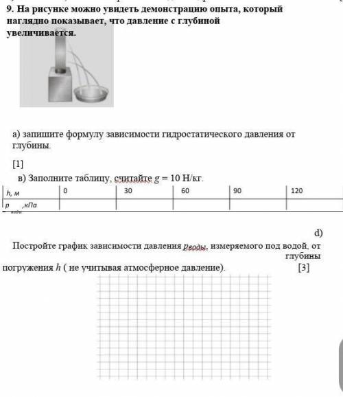 ФИЗИКА 7КЛАСС все на фото а) запишите формулу зависимости гидростатического давления от глубины. [1]