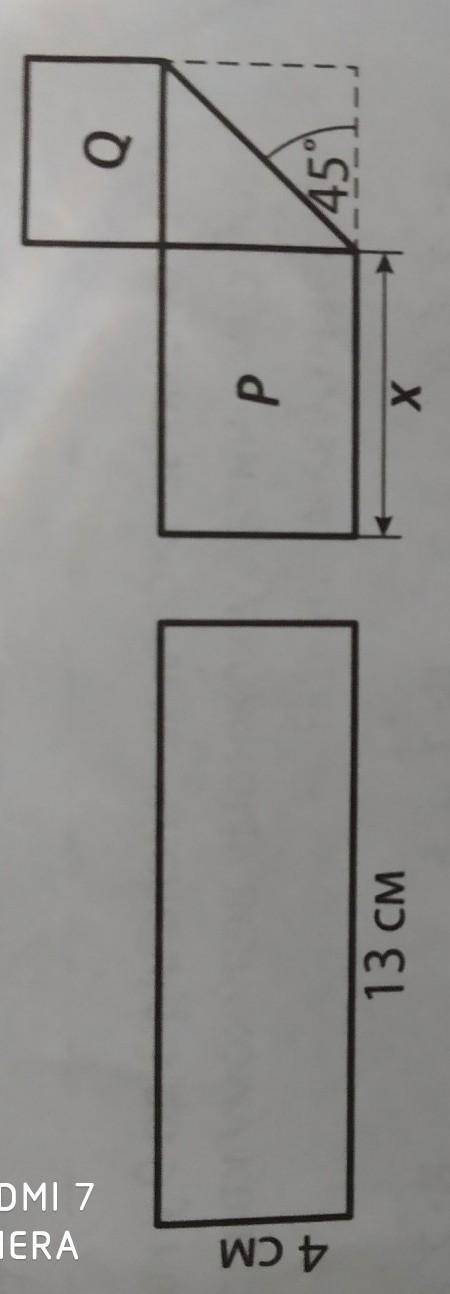 прямокутну смужку паперу розмірами 4 смx13см перегинають так, як показано на рисунку. Два утворені п