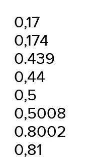 Рсположи числа в порядке возрастания(числа запиши друг за другом в строчку): 0,174;0,83;0,439;0,5;0,